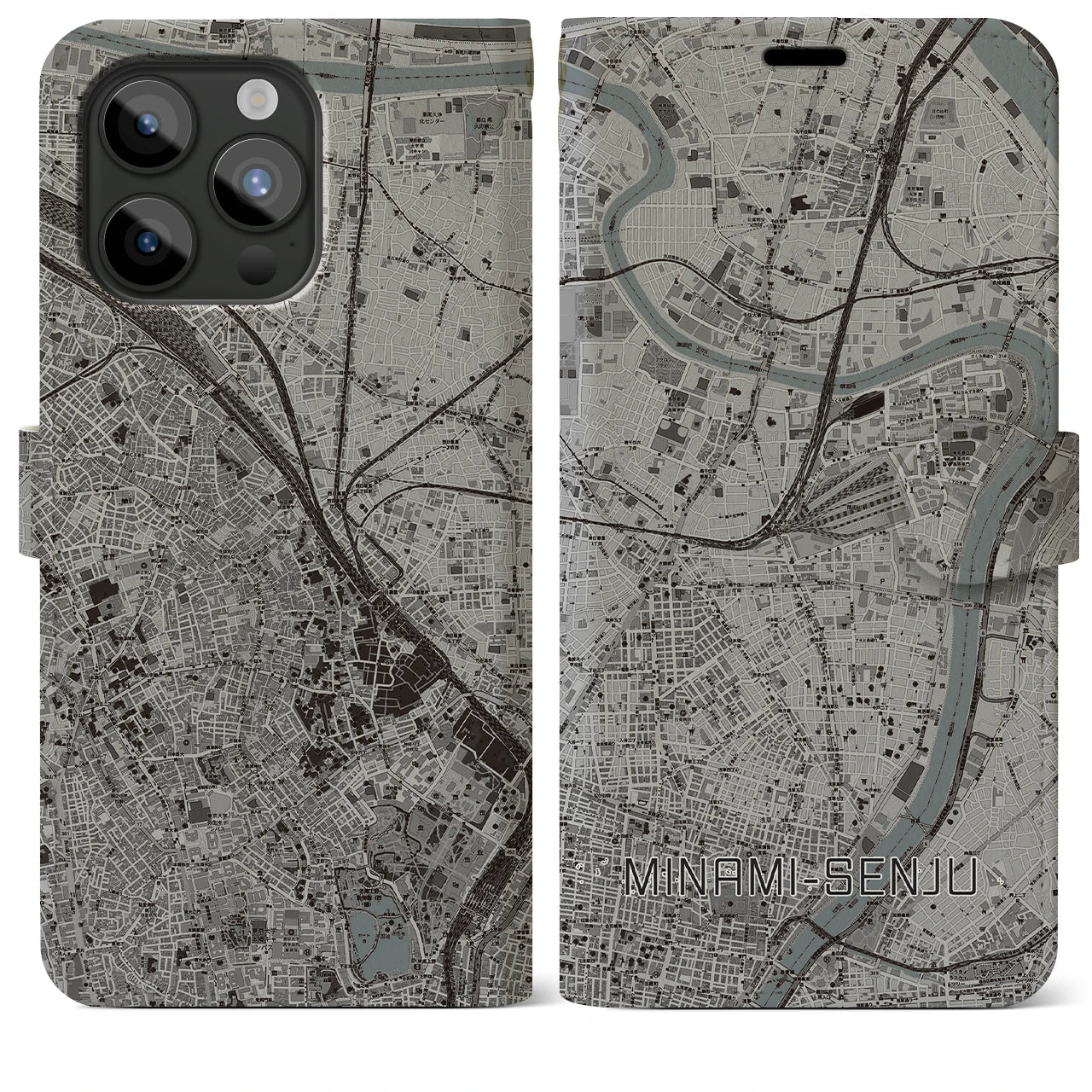 【南千住(東京都)】地図柄iPhoneケース(手帳タイプ)モノトーン・iPhone 15 Pro Max 用