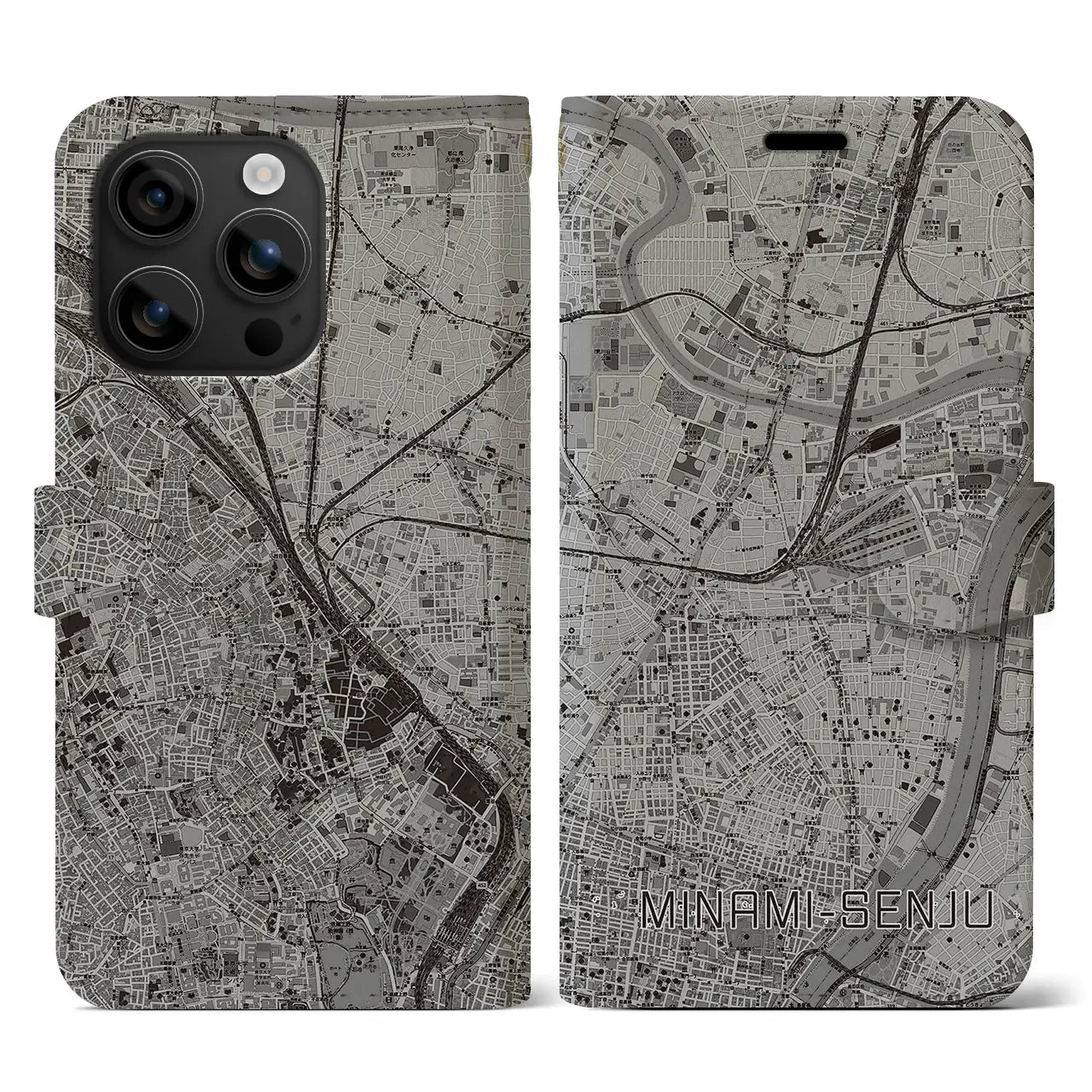 【南千住(東京都)】地図柄iPhoneケース(手帳タイプ)モノトーン・iPhone 16 用