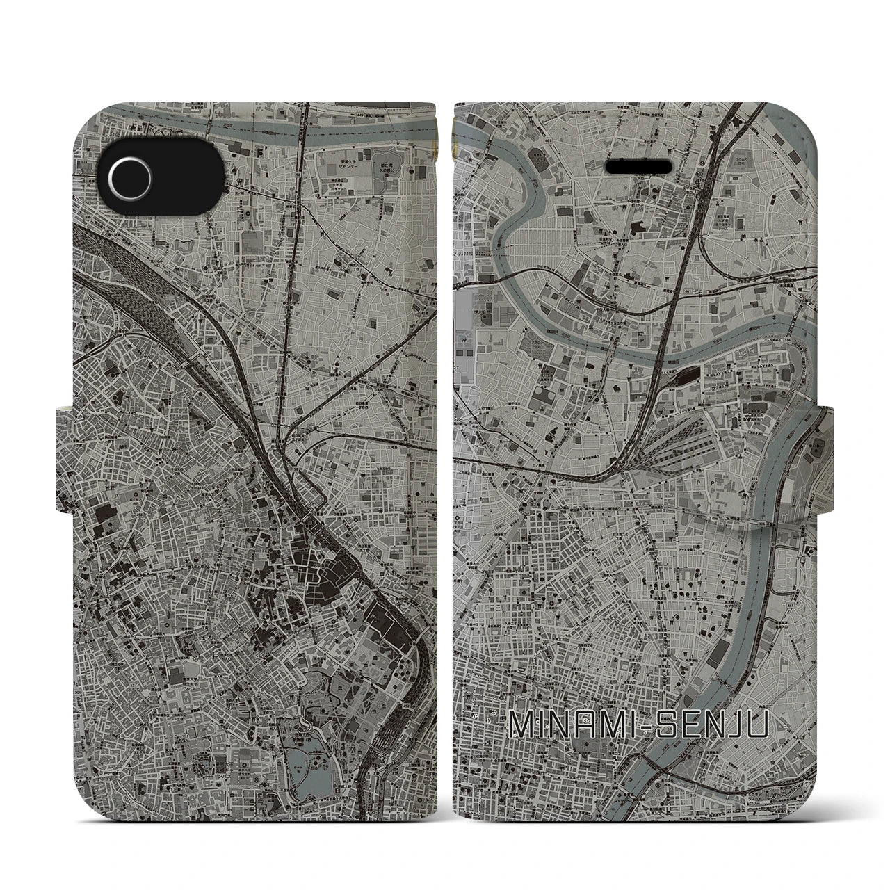【南千住(東京都)】地図柄iPhoneケース(手帳タイプ)モノトーン・iPhone SE(第3 / 第2世代) / 8 / 7 / 6s / 6 用