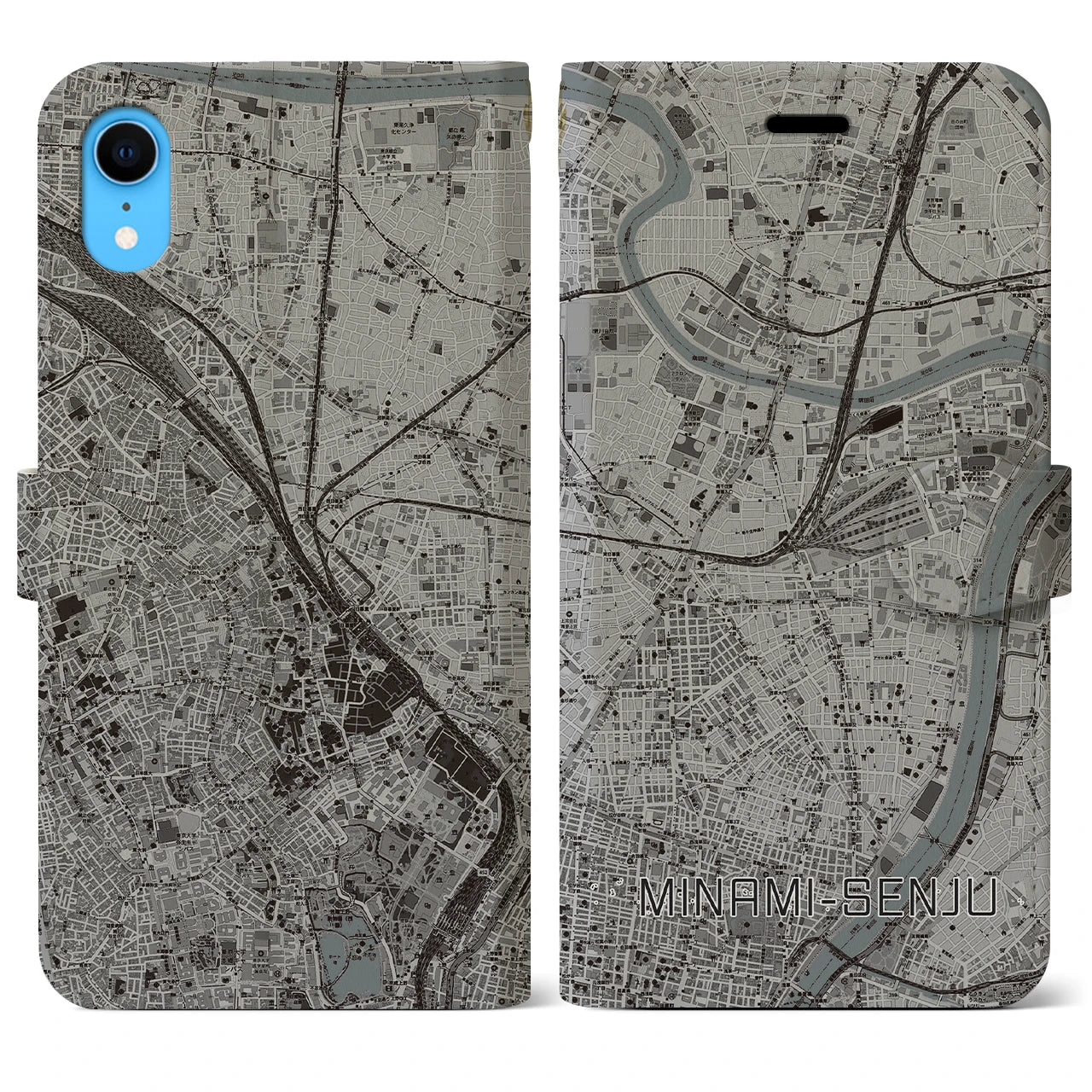 【南千住(東京都)】地図柄iPhoneケース(手帳タイプ)モノトーン・iPhone XR 用