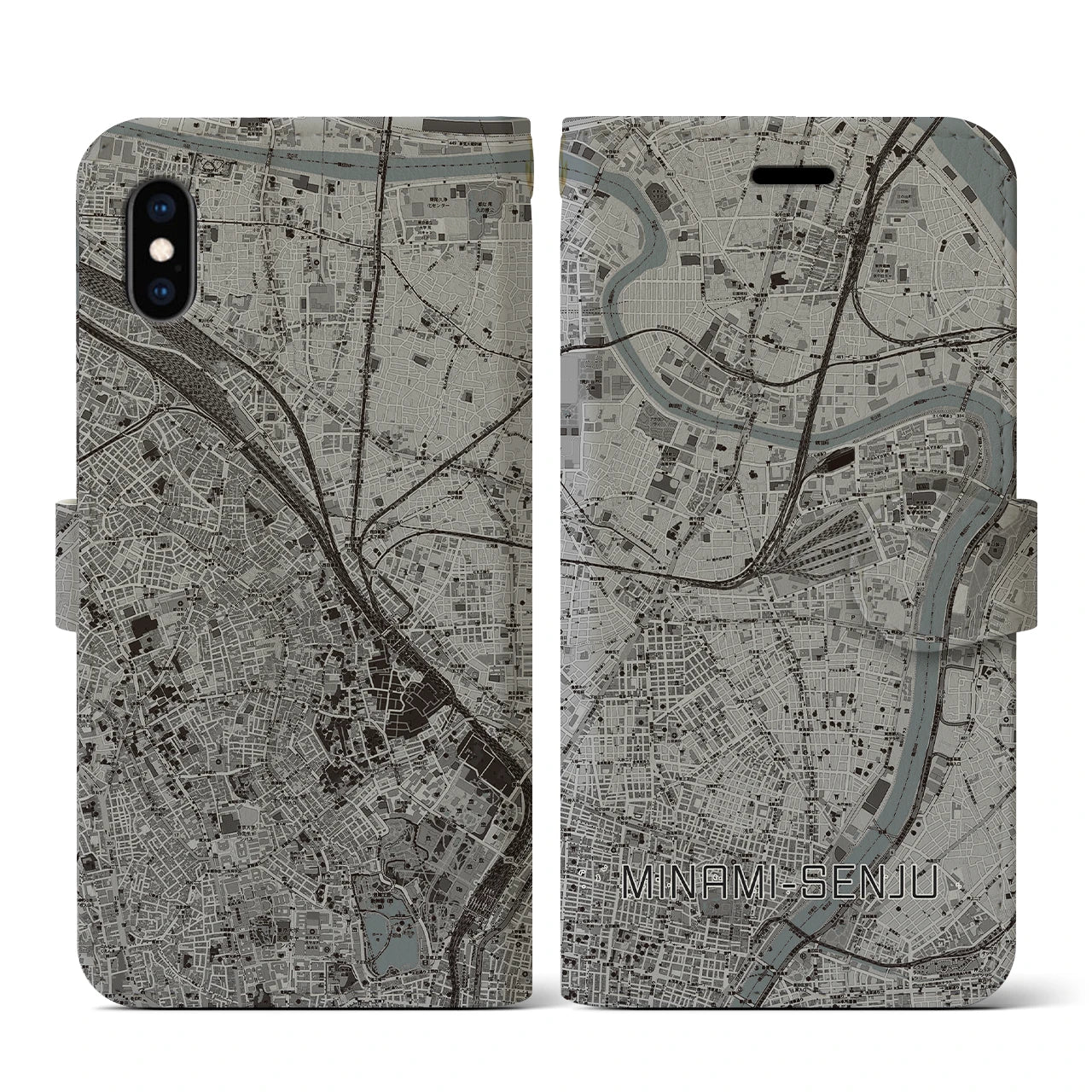 【南千住(東京都)】地図柄iPhoneケース(手帳タイプ)モノトーン・iPhone XS / X 用