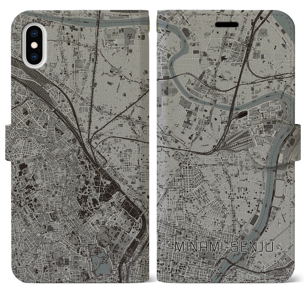 【南千住(東京都)】地図柄iPhoneケース(手帳タイプ)モノトーン・iPhone XS Max 用