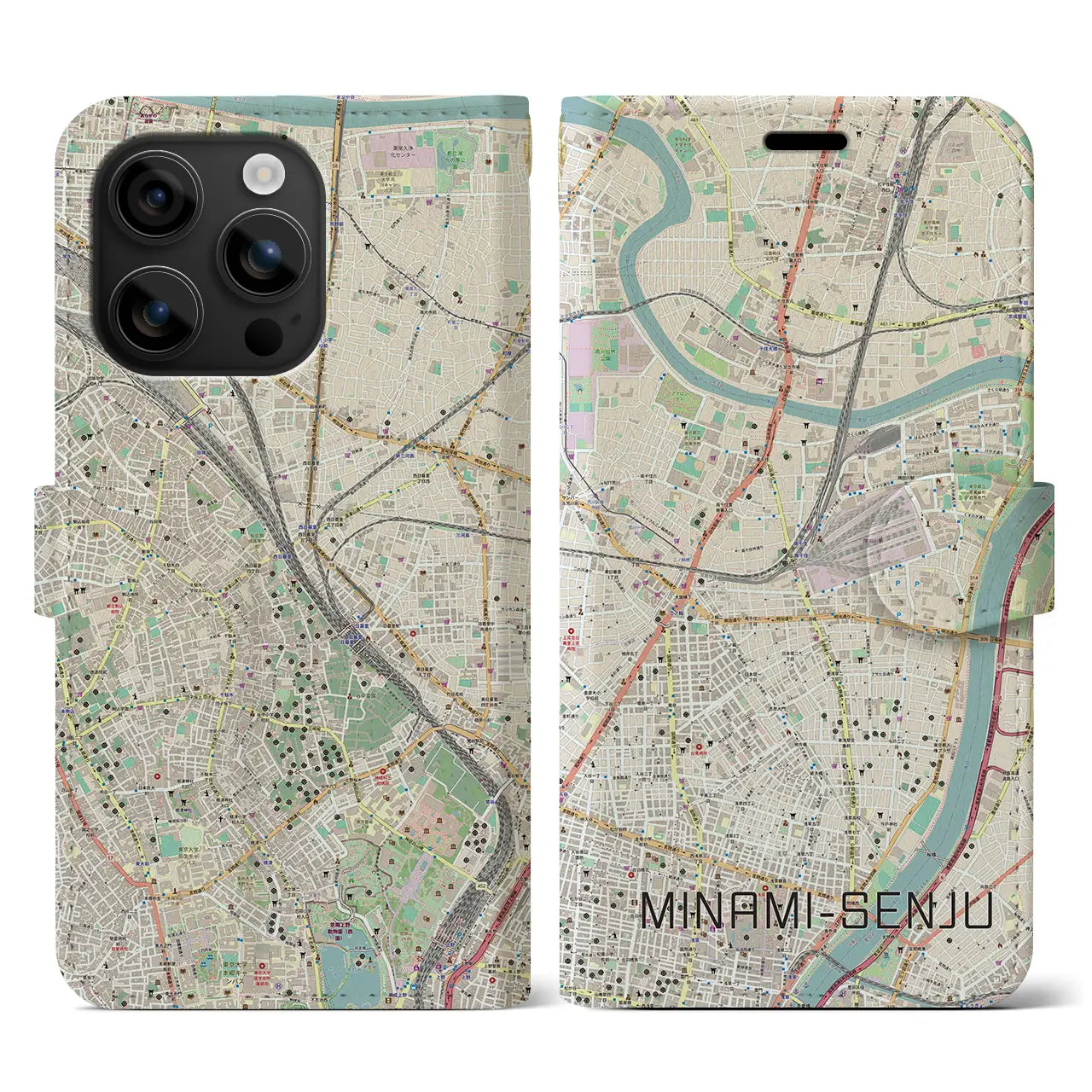 【南千住(東京都)】地図柄iPhoneケース(手帳タイプ)ナチュラル・iPhone 16 用