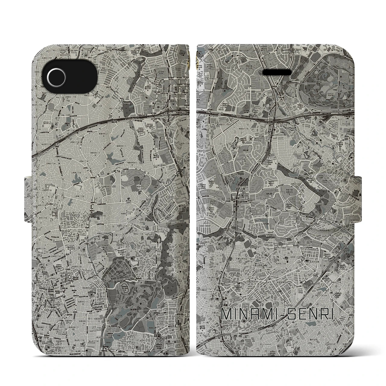 【南千里(大阪府)】地図柄iPhoneケース(手帳タイプ)モノトーン・iPhone SE(第3 / 第2世代) / 8 / 7 / 6s / 6 用