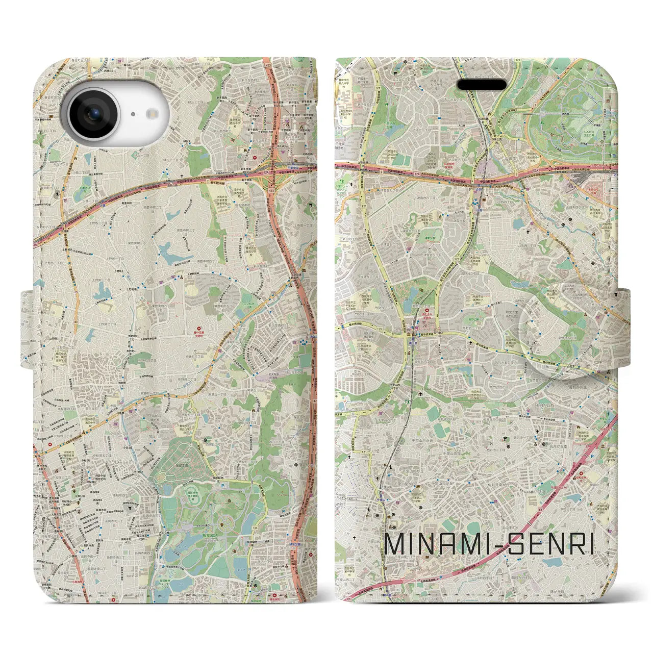 【南千里(大阪府)】地図柄iPhoneケース(手帳タイプ)