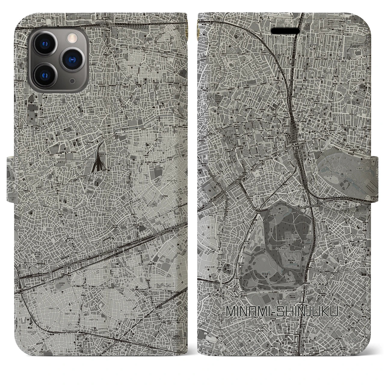 【南新宿(東京都)】地図柄iPhoneケース(手帳タイプ)モノトーン・iPhone 11 Pro Max 用