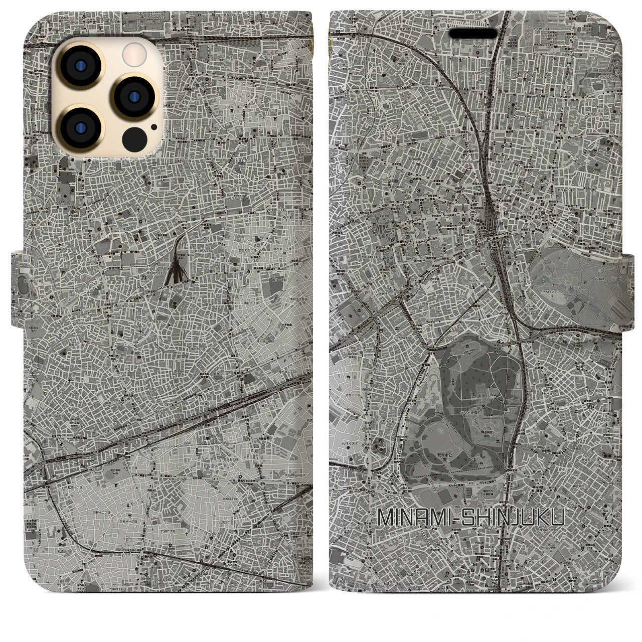 【南新宿(東京都)】地図柄iPhoneケース(手帳タイプ)モノトーン・iPhone 12 Pro Max 用