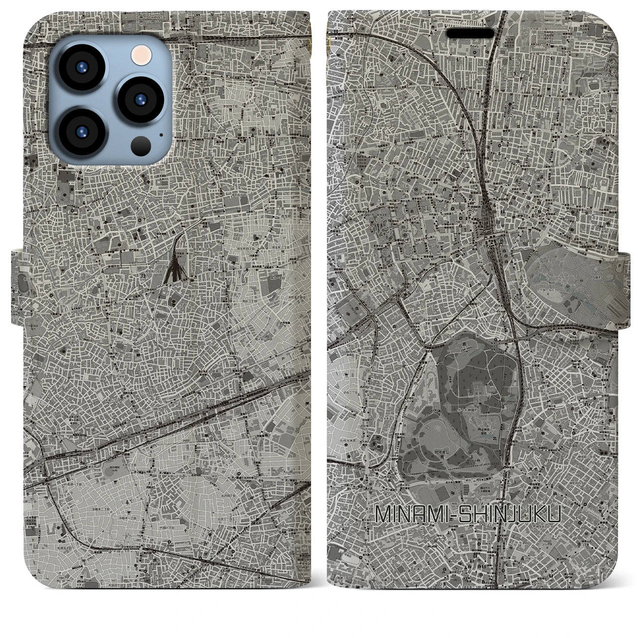【南新宿(東京都)】地図柄iPhoneケース(手帳タイプ)モノトーン・iPhone 13 Pro Max 用