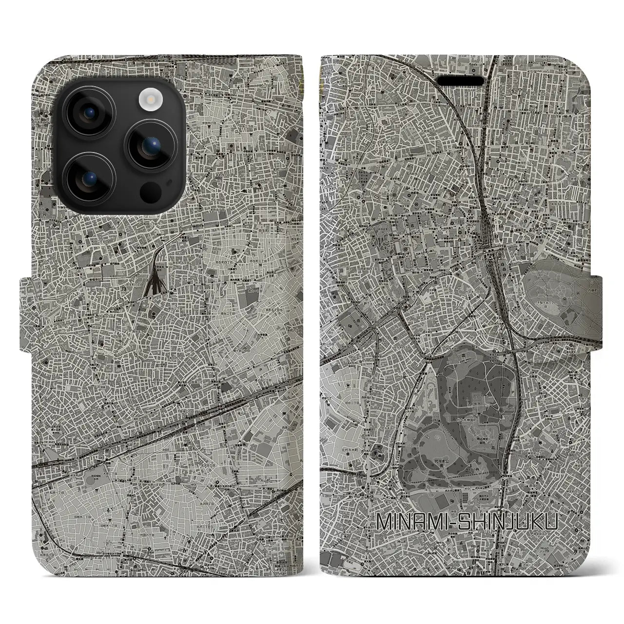 【南新宿(東京都)】地図柄iPhoneケース(手帳タイプ)モノトーン・iPhone 16 用