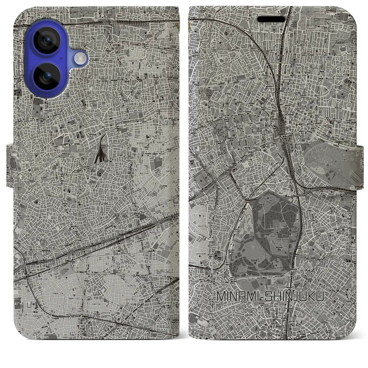 【南新宿(東京都)】地図柄iPhoneケース(手帳タイプ)モノトーン・iPhone 16 Pro Max 用
