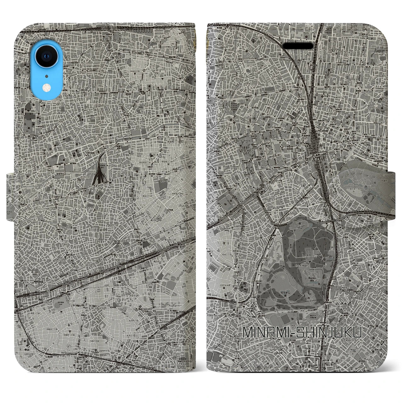【南新宿(東京都)】地図柄iPhoneケース(手帳タイプ)モノトーン・iPhone XR 用