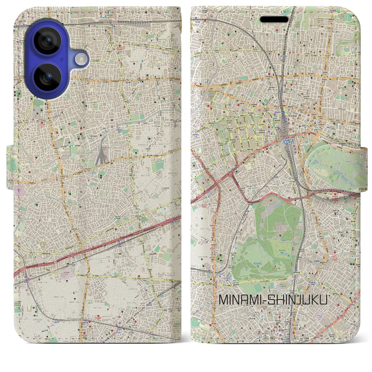 【南新宿(東京都)】地図柄iPhoneケース(手帳タイプ)ナチュラル・iPhone 16 Pro Max 用