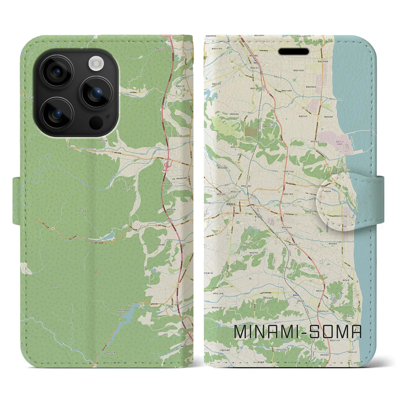 【南相馬(福島県)】地図柄iPhoneケース(手帳タイプ)ナチュラル・iPhone 16 用