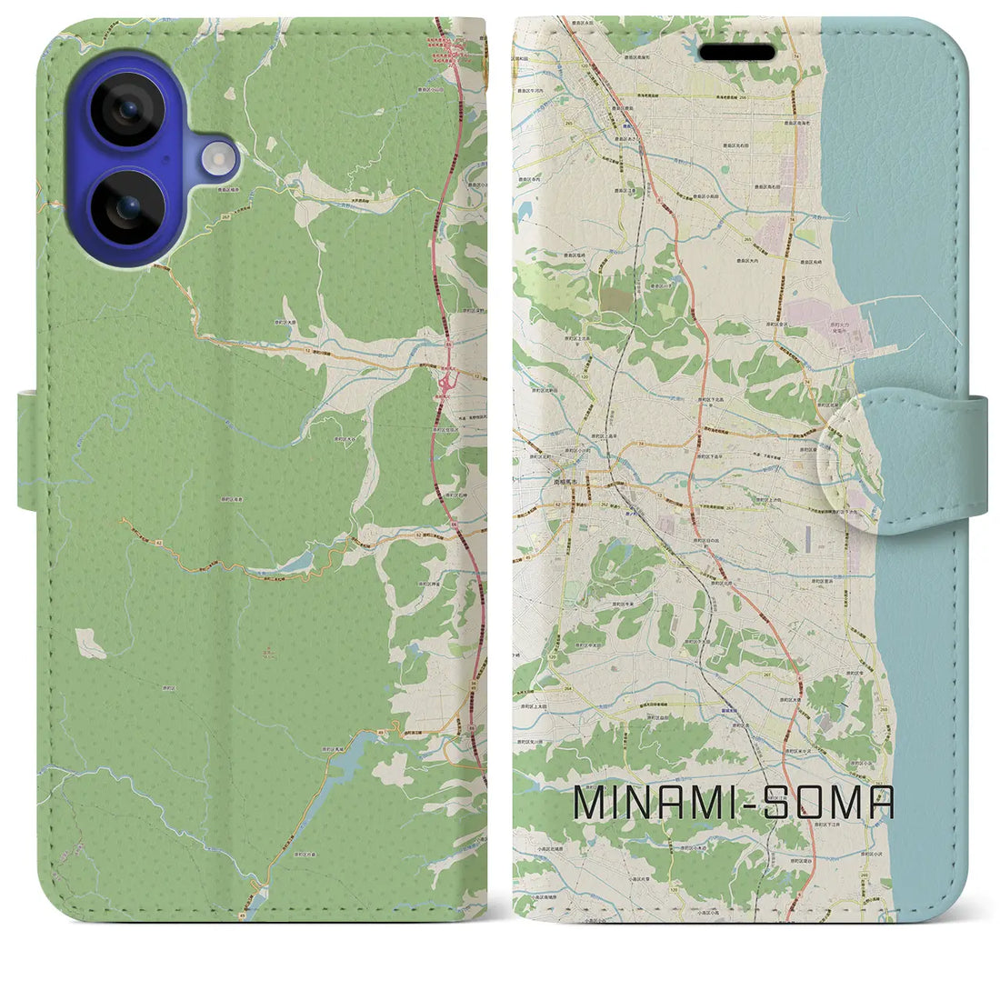 【南相馬(福島県)】地図柄iPhoneケース(手帳タイプ)ナチュラル・iPhone 16 Pro Max 用