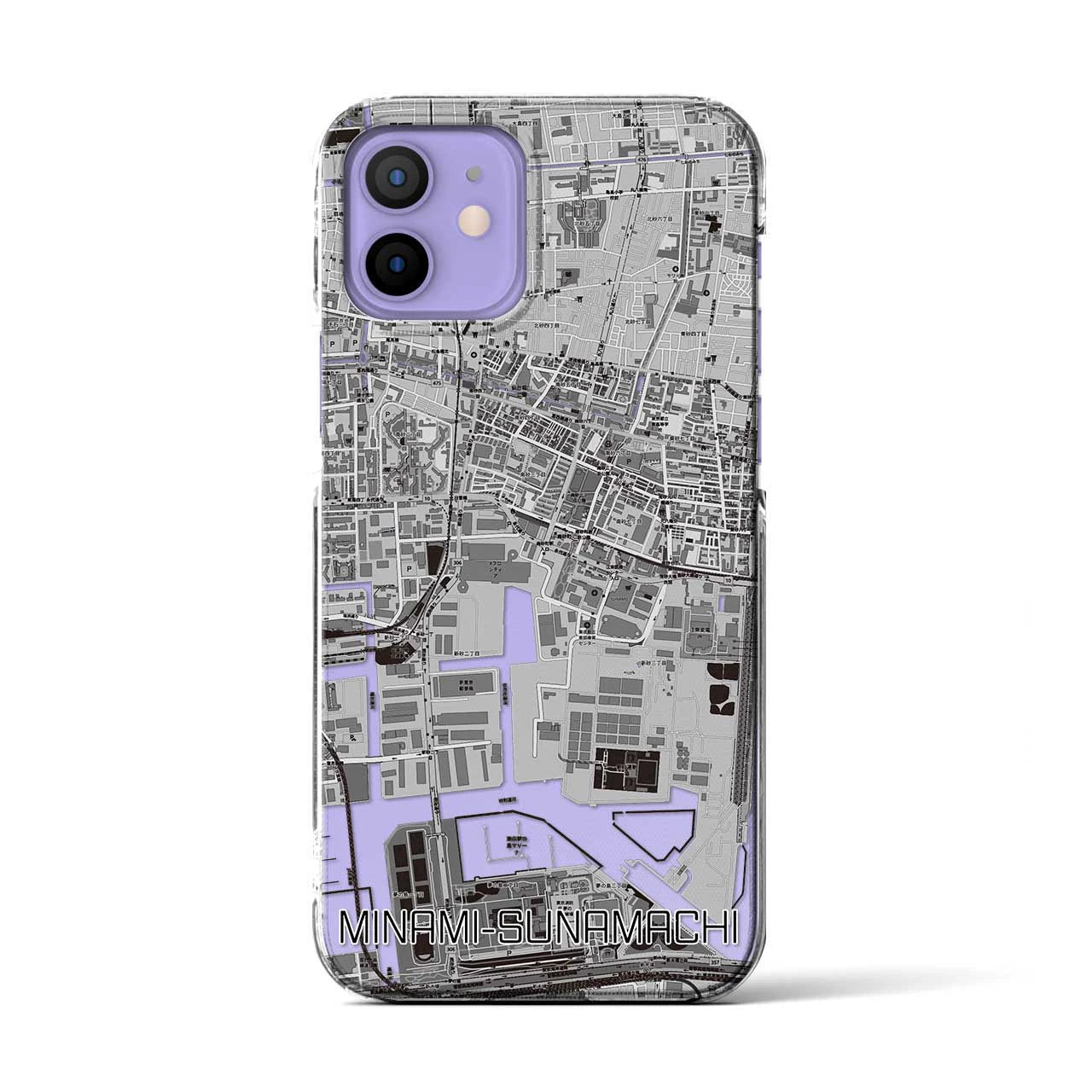 【南砂町(東京都)】地図柄iPhoneケース(クリアタイプ)モノトーン・iPhone 12 / 12 Pro 用