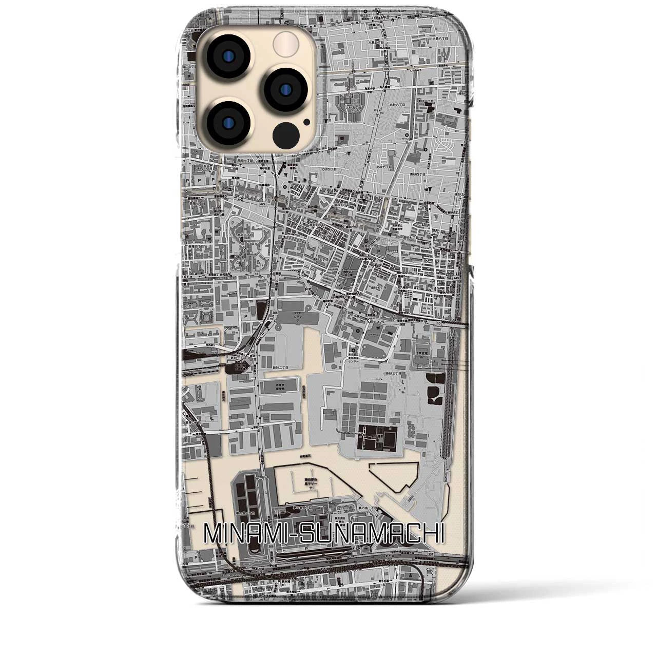 【南砂町(東京都)】地図柄iPhoneケース(クリアタイプ)モノトーン・iPhone 12 Pro Max 用