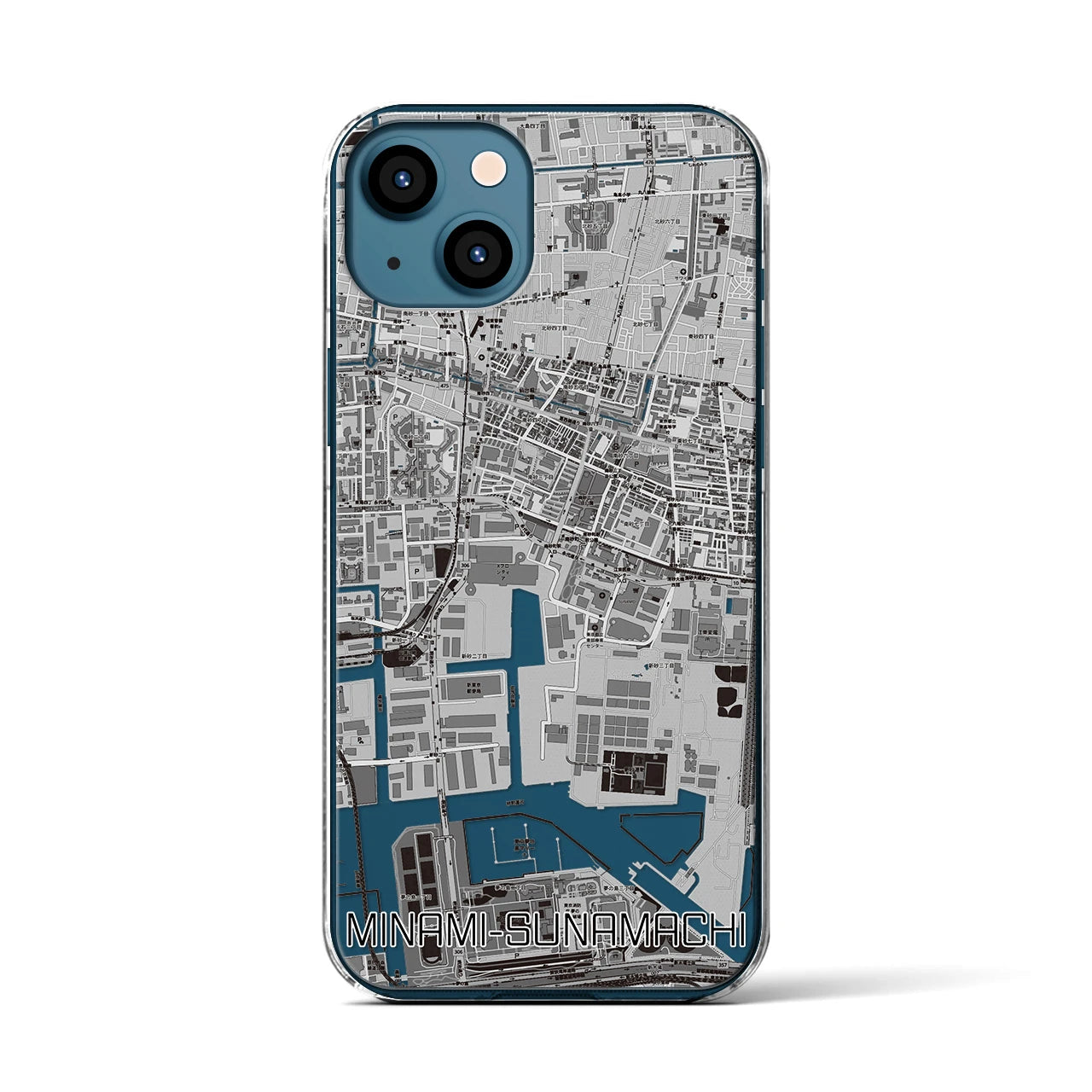 【南砂町(東京都)】地図柄iPhoneケース(クリアタイプ)モノトーン・iPhone 13 用