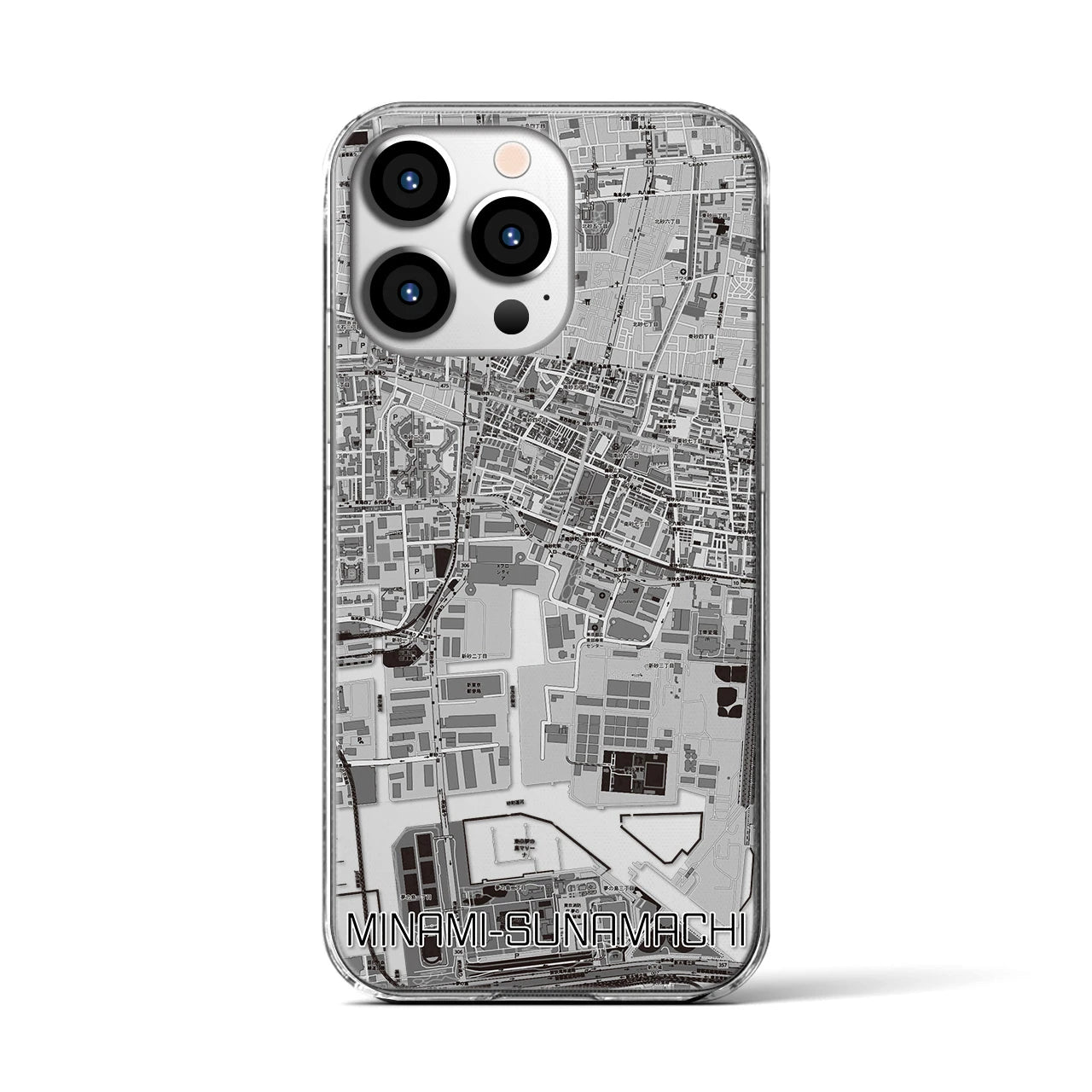 【南砂町(東京都)】地図柄iPhoneケース(クリアタイプ)モノトーン・iPhone 13 Pro 用