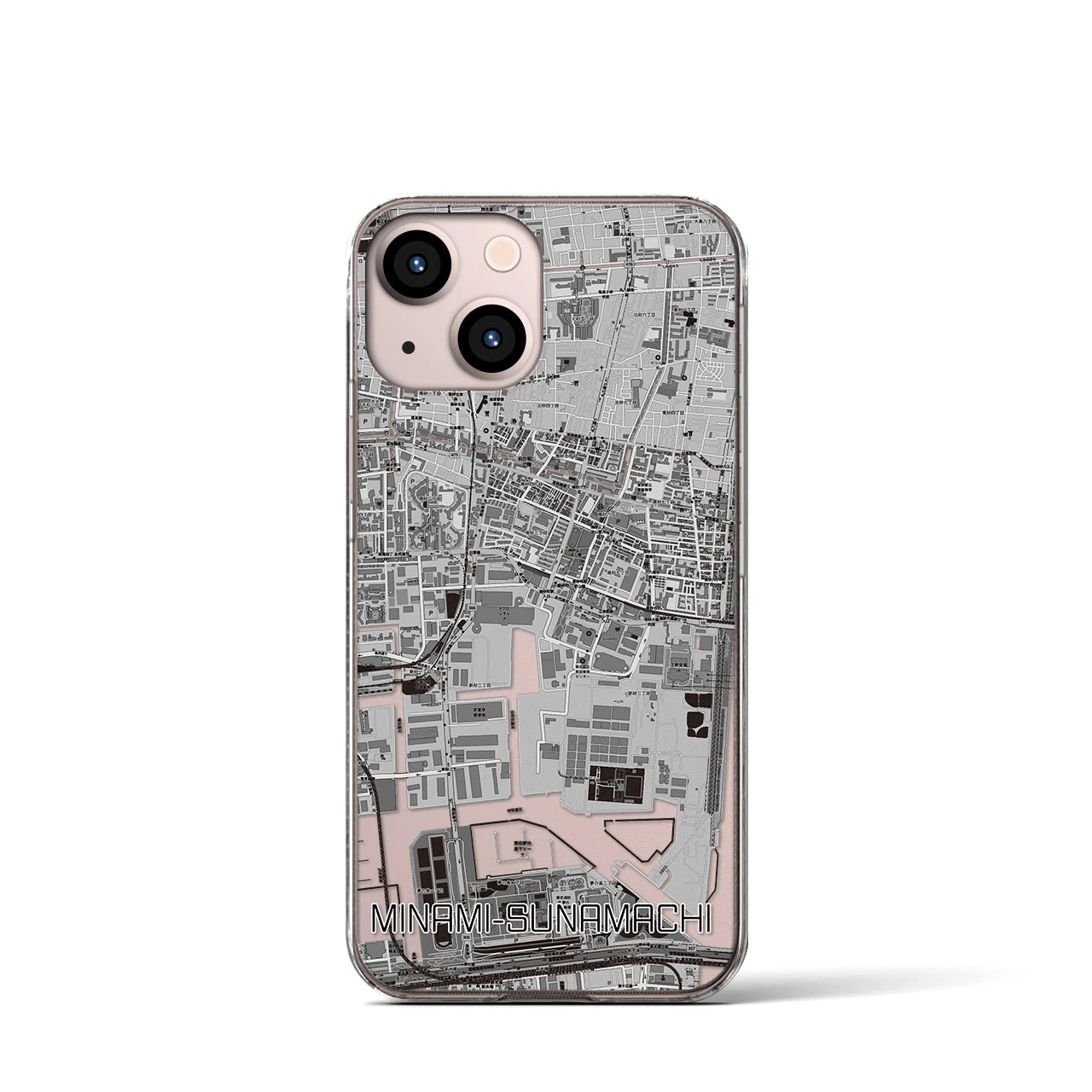 【南砂町(東京都)】地図柄iPhoneケース(クリアタイプ)モノトーン・iPhone 13 mini 用