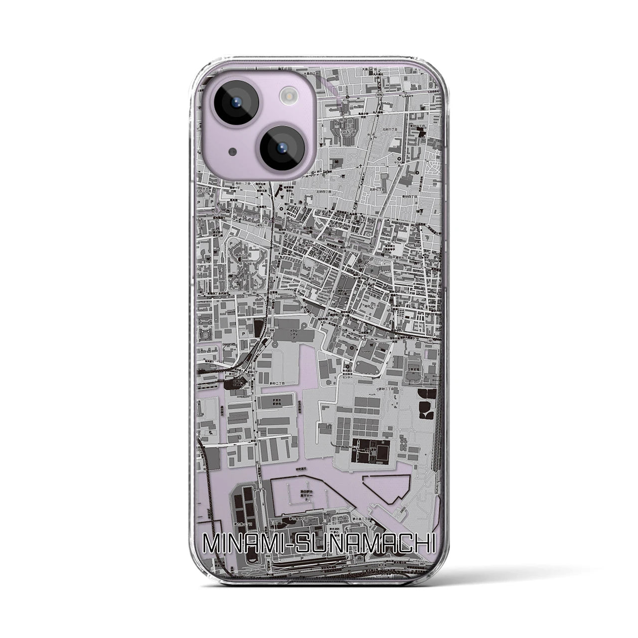 【南砂町(東京都)】地図柄iPhoneケース(クリアタイプ)モノトーン・iPhone 14 用