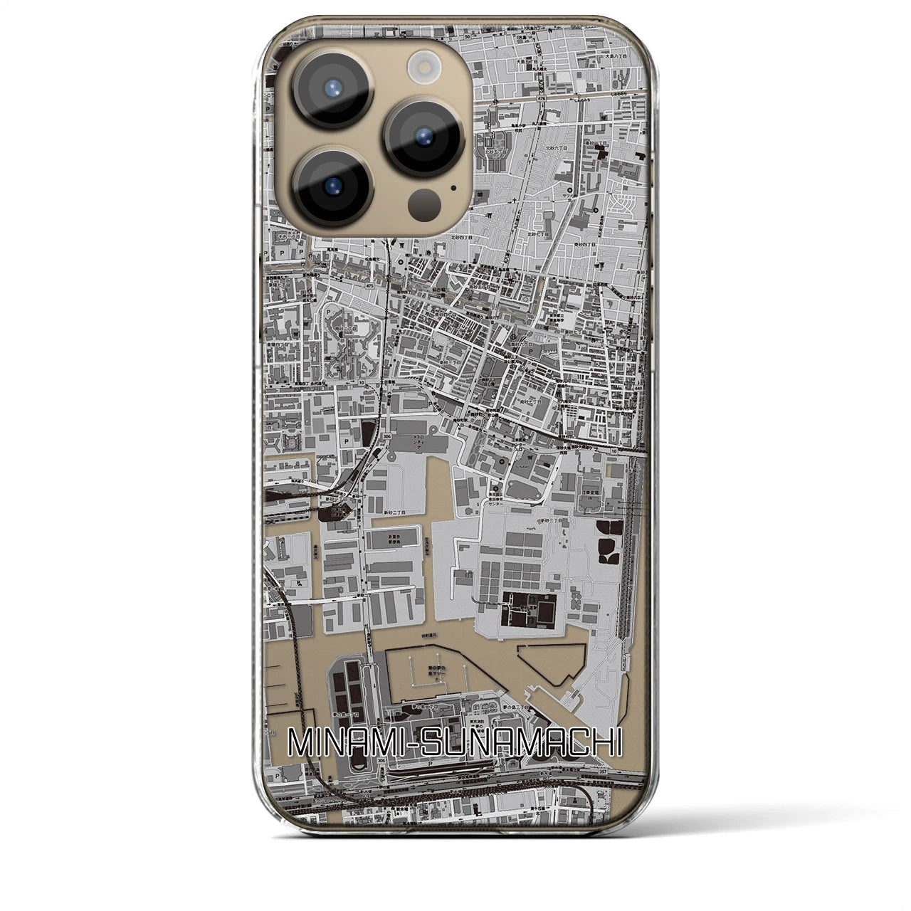 【南砂町(東京都)】地図柄iPhoneケース(クリアタイプ)モノトーン・iPhone 14 Pro Max 用