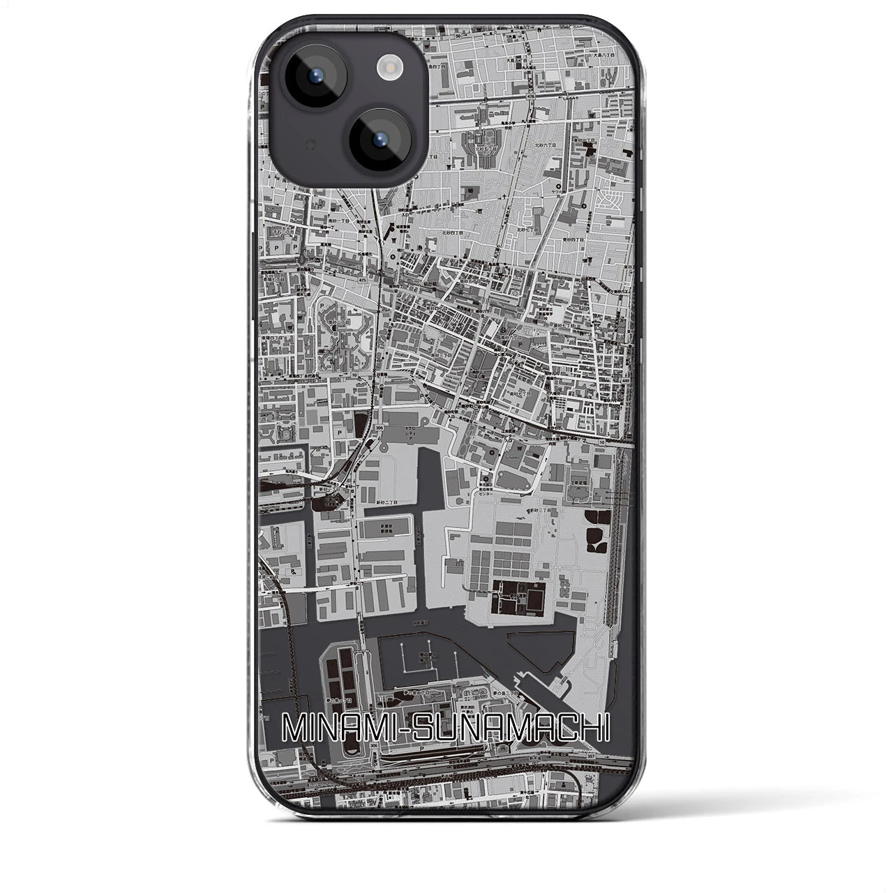 【南砂町(東京都)】地図柄iPhoneケース(クリアタイプ)モノトーン・iPhone 14 Plus 用