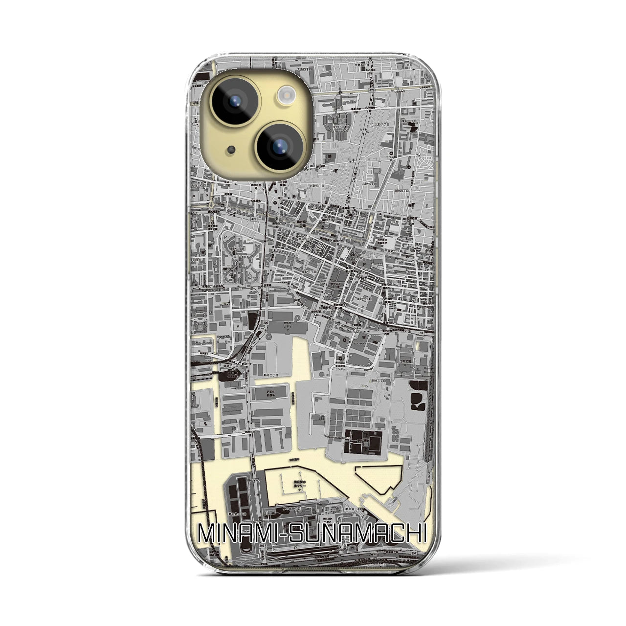 【南砂町(東京都)】地図柄iPhoneケース(クリアタイプ)モノトーン・iPhone 15 用