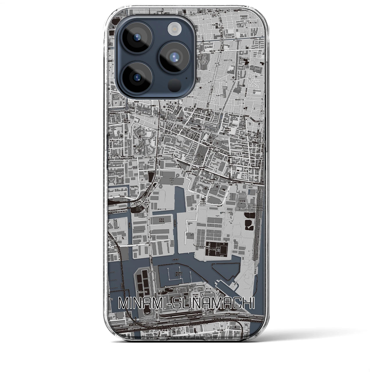 【南砂町(東京都)】地図柄iPhoneケース(クリアタイプ)モノトーン・iPhone 15 Pro Max 用