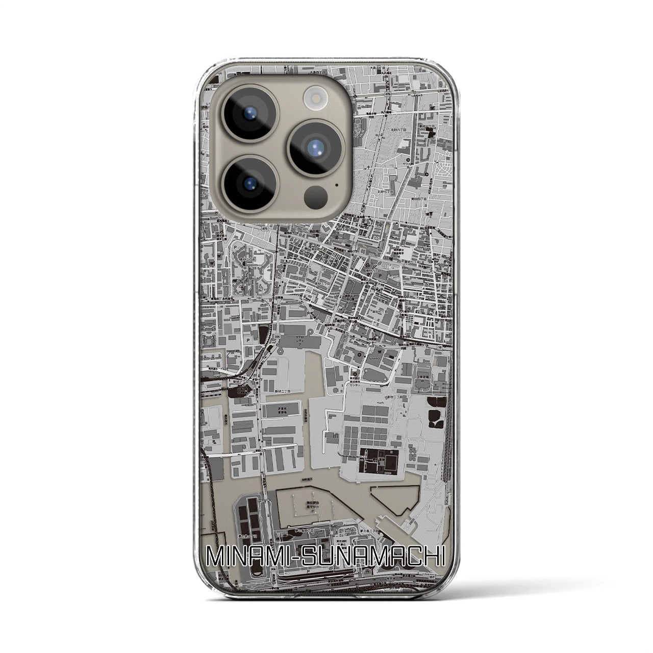 【南砂町(東京都)】地図柄iPhoneケース(クリアタイプ)モノトーン・iPhone 15 Pro 用