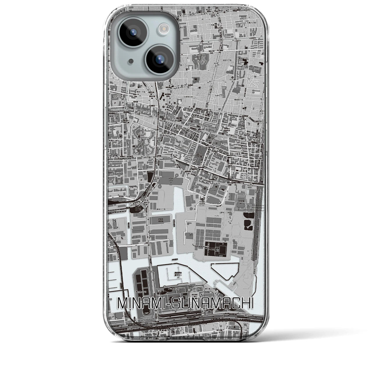 【南砂町(東京都)】地図柄iPhoneケース(クリアタイプ)モノトーン・iPhone 15 Plus 用