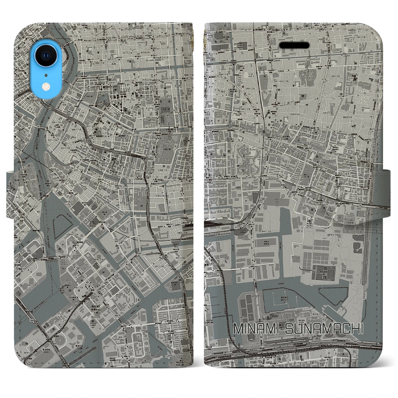 【南砂町(東京都)】地図柄iPhoneケース(手帳タイプ)モノトーン・iPhone XR 用