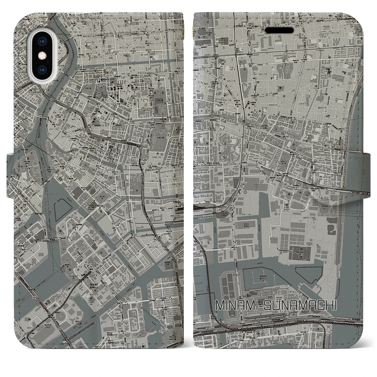 【南砂町(東京都)】地図柄iPhoneケース(手帳タイプ)モノトーン・iPhone XS Max 用