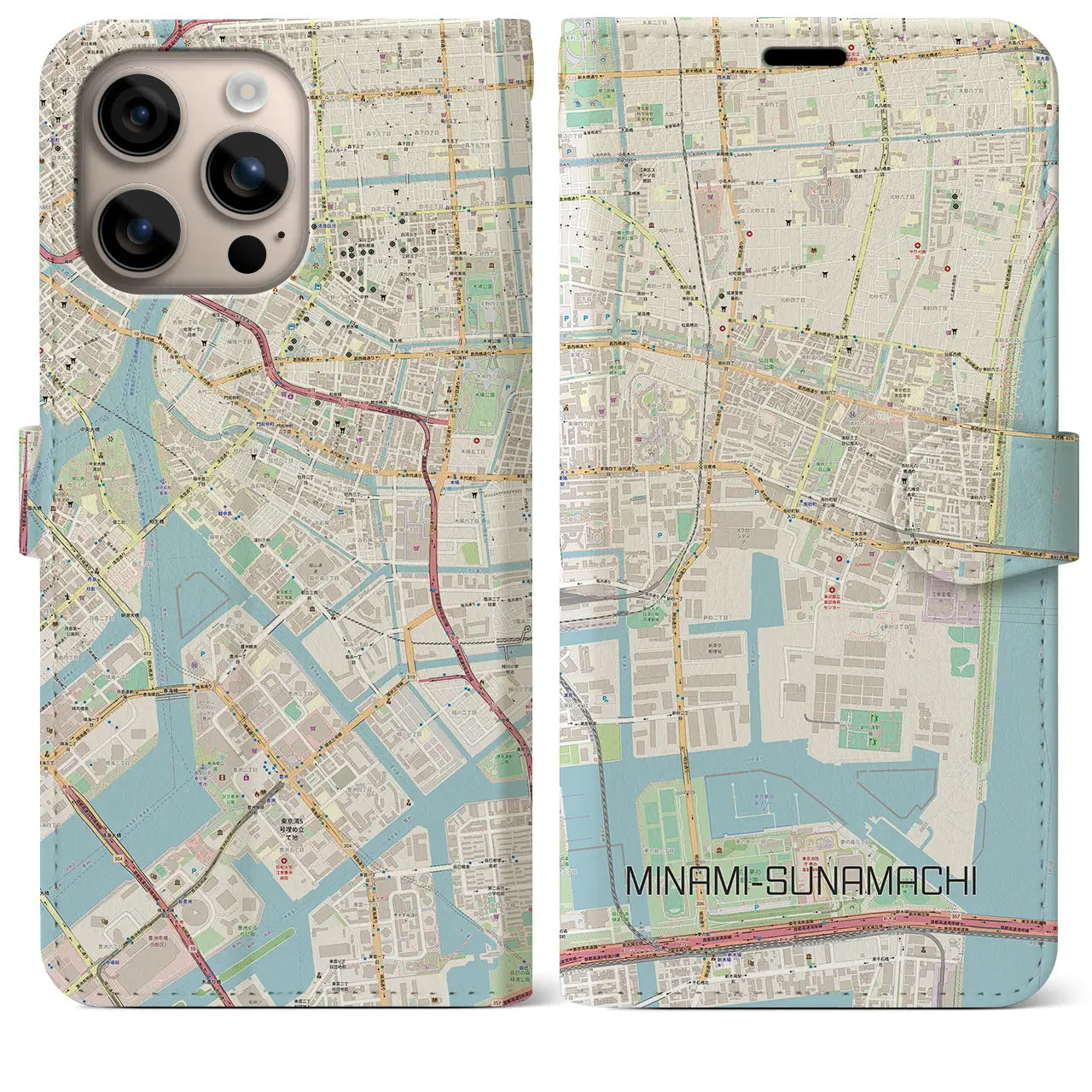 【南砂町(東京都)】地図柄iPhoneケース(手帳タイプ)ナチュラル・iPhone 16 Plus 用