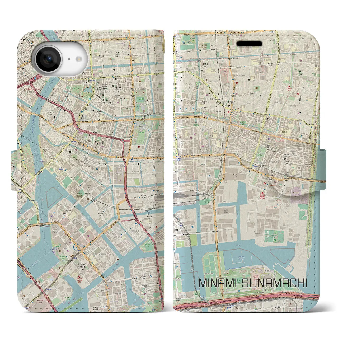 【南砂町(東京都)】地図柄iPhoneケース(手帳タイプ)