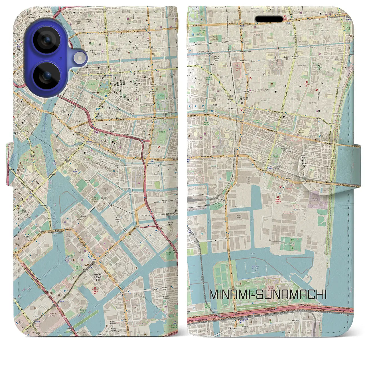 【南砂町(東京都)】地図柄iPhoneケース(手帳タイプ)