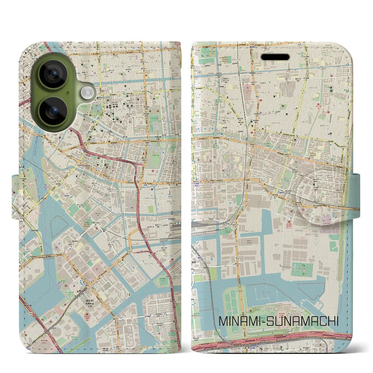 【南砂町(東京都)】地図柄iPhoneケース(手帳タイプ)
