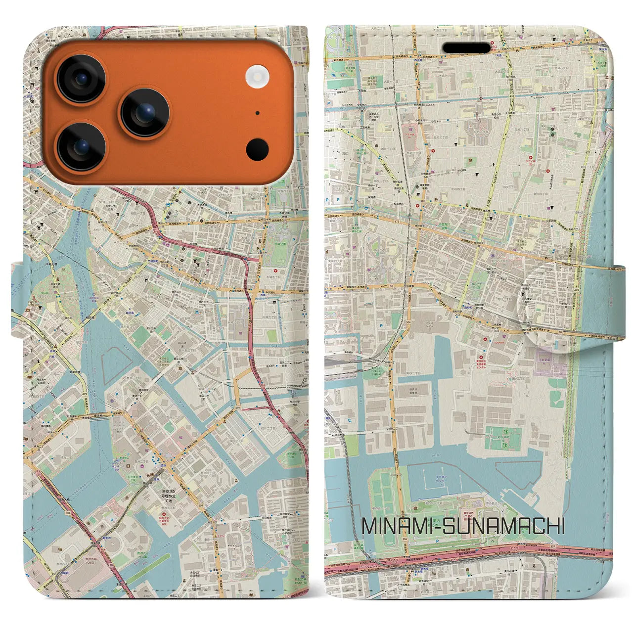【南砂町(東京都)】地図柄iPhoneケース(手帳タイプ)