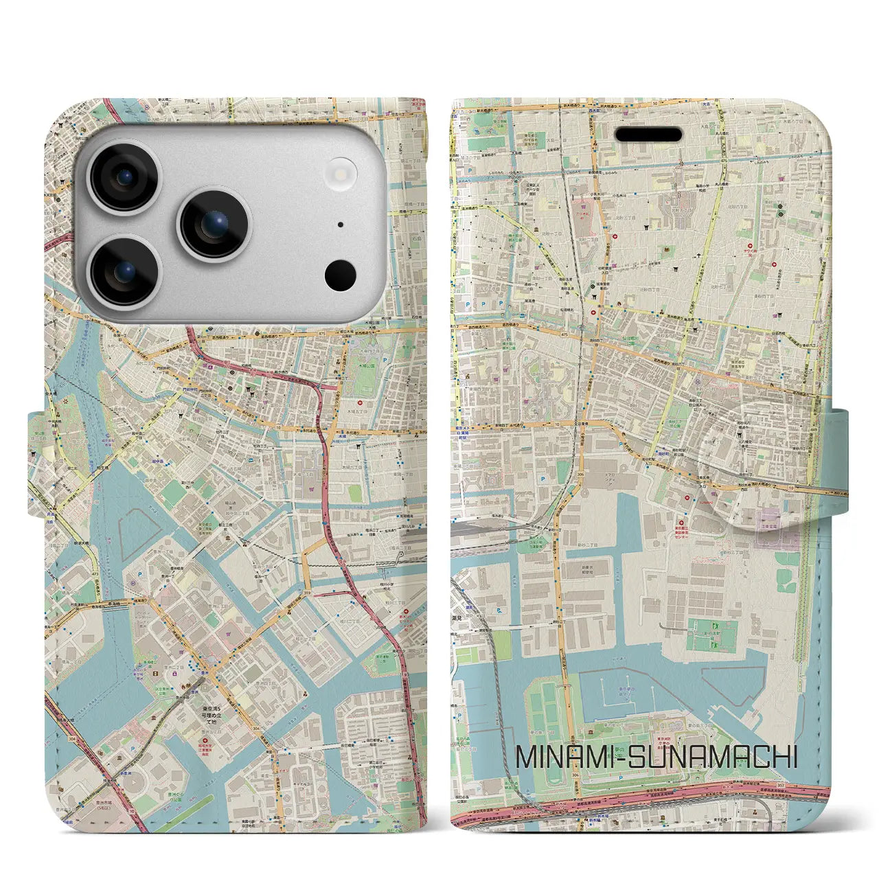 【南砂町(東京都)】地図柄iPhoneケース(手帳タイプ)