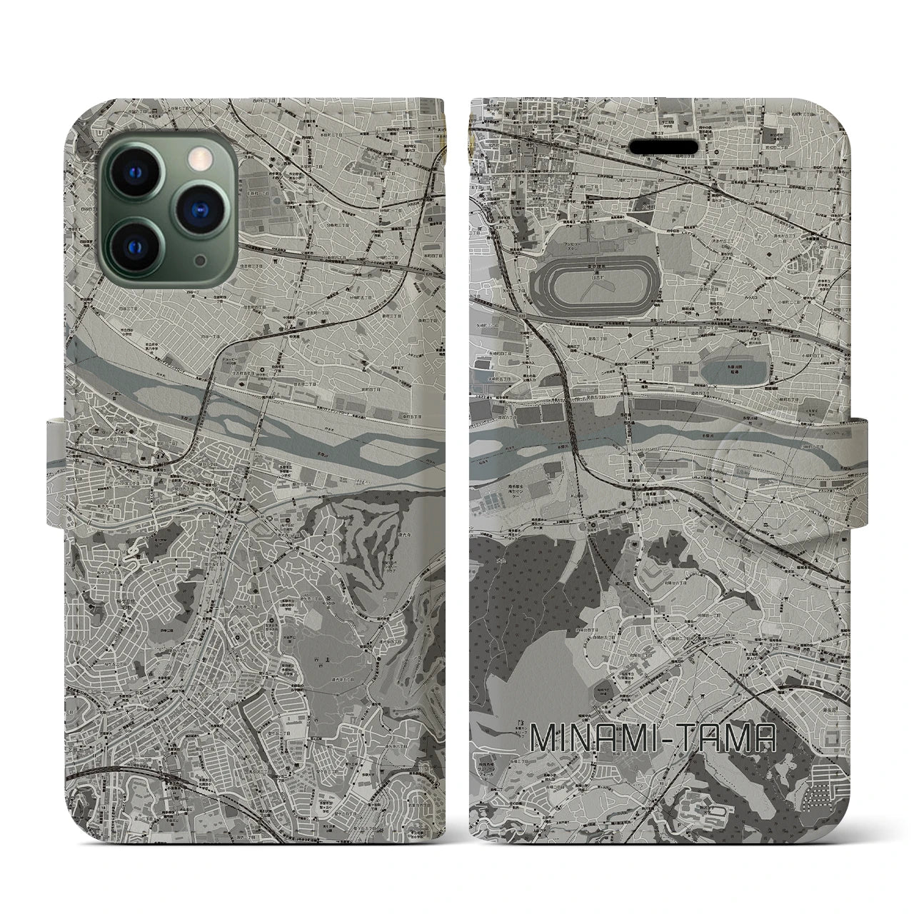 【南多摩(東京都)】地図柄iPhoneケース(手帳タイプ)モノトーン・iPhone 11 Pro 用
