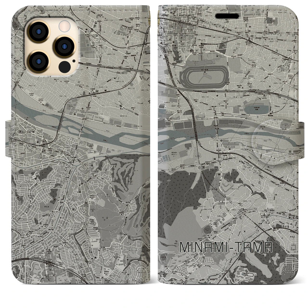 【南多摩(東京都)】地図柄iPhoneケース(手帳タイプ)モノトーン・iPhone 12 Pro Max 用