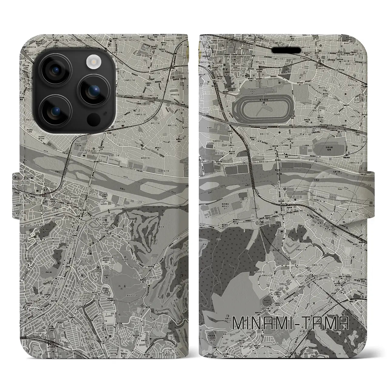【南多摩(東京都)】地図柄iPhoneケース(手帳タイプ)モノトーン・iPhone 16 用