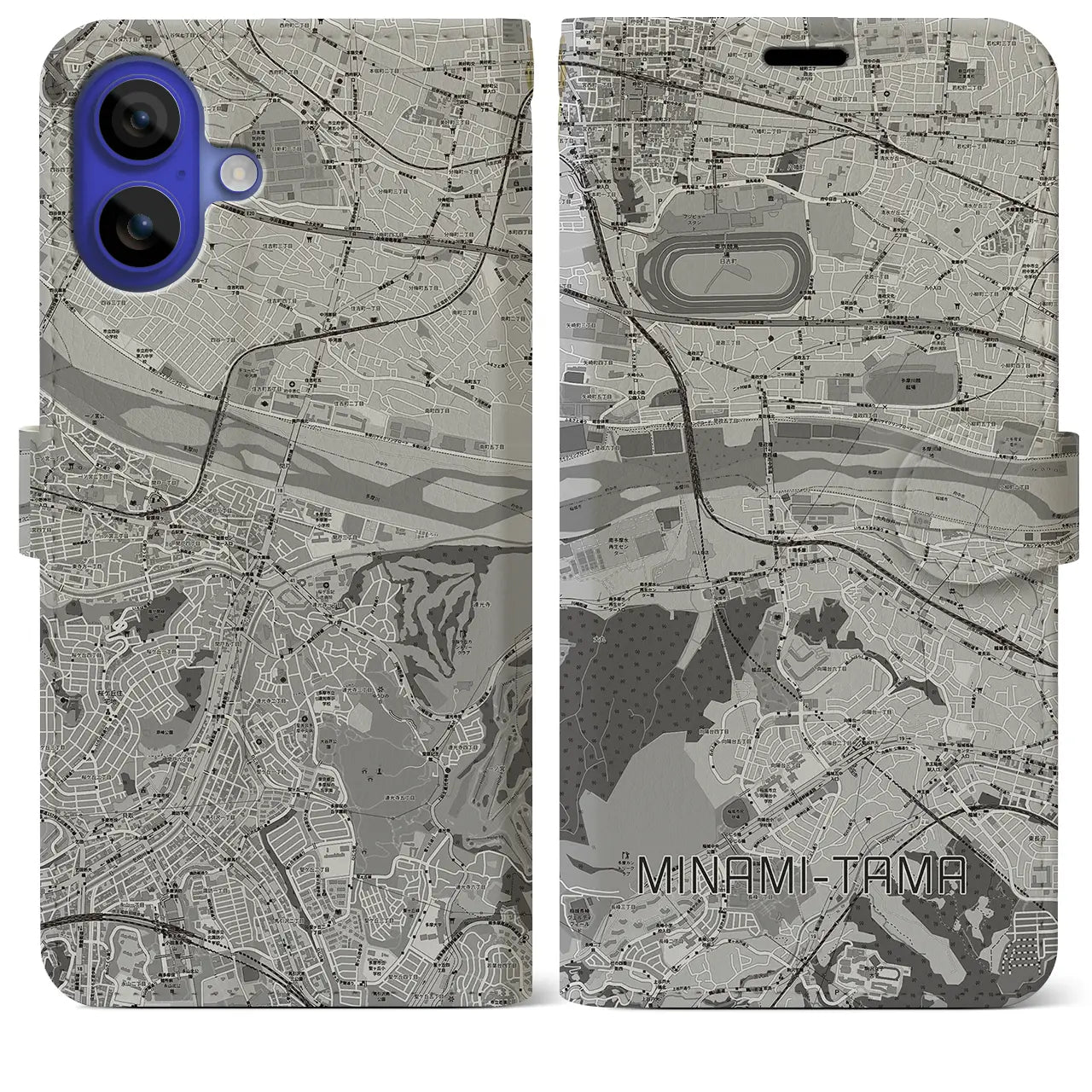 【南多摩(東京都)】地図柄iPhoneケース(手帳タイプ)モノトーン・iPhone 16 Pro Max 用