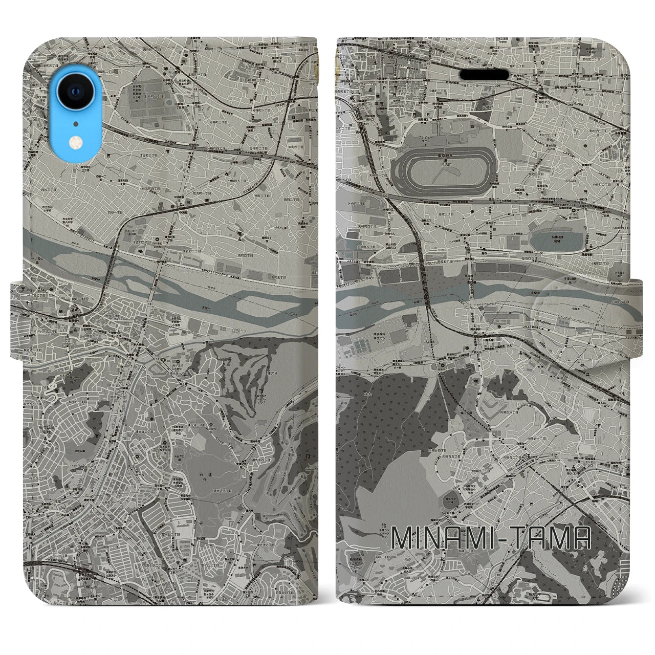 【南多摩(東京都)】地図柄iPhoneケース(手帳タイプ)モノトーン・iPhone XR 用