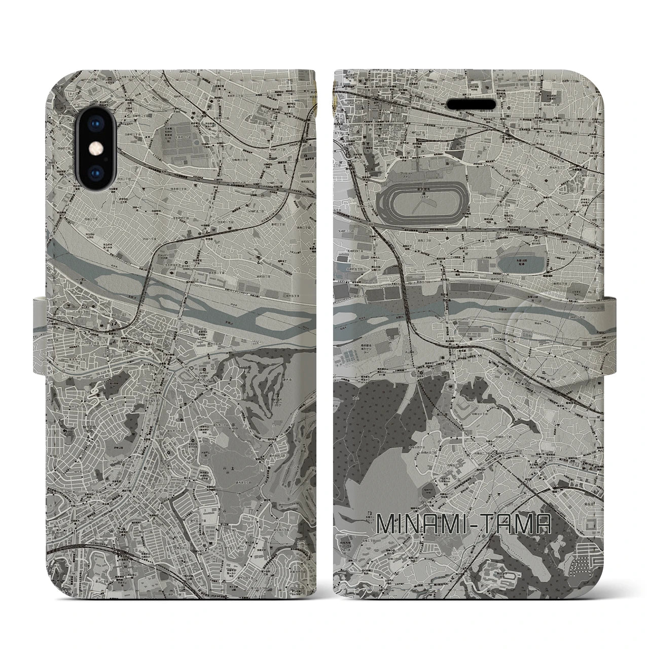 【南多摩(東京都)】地図柄iPhoneケース(手帳タイプ)モノトーン・iPhone XS / X 用
