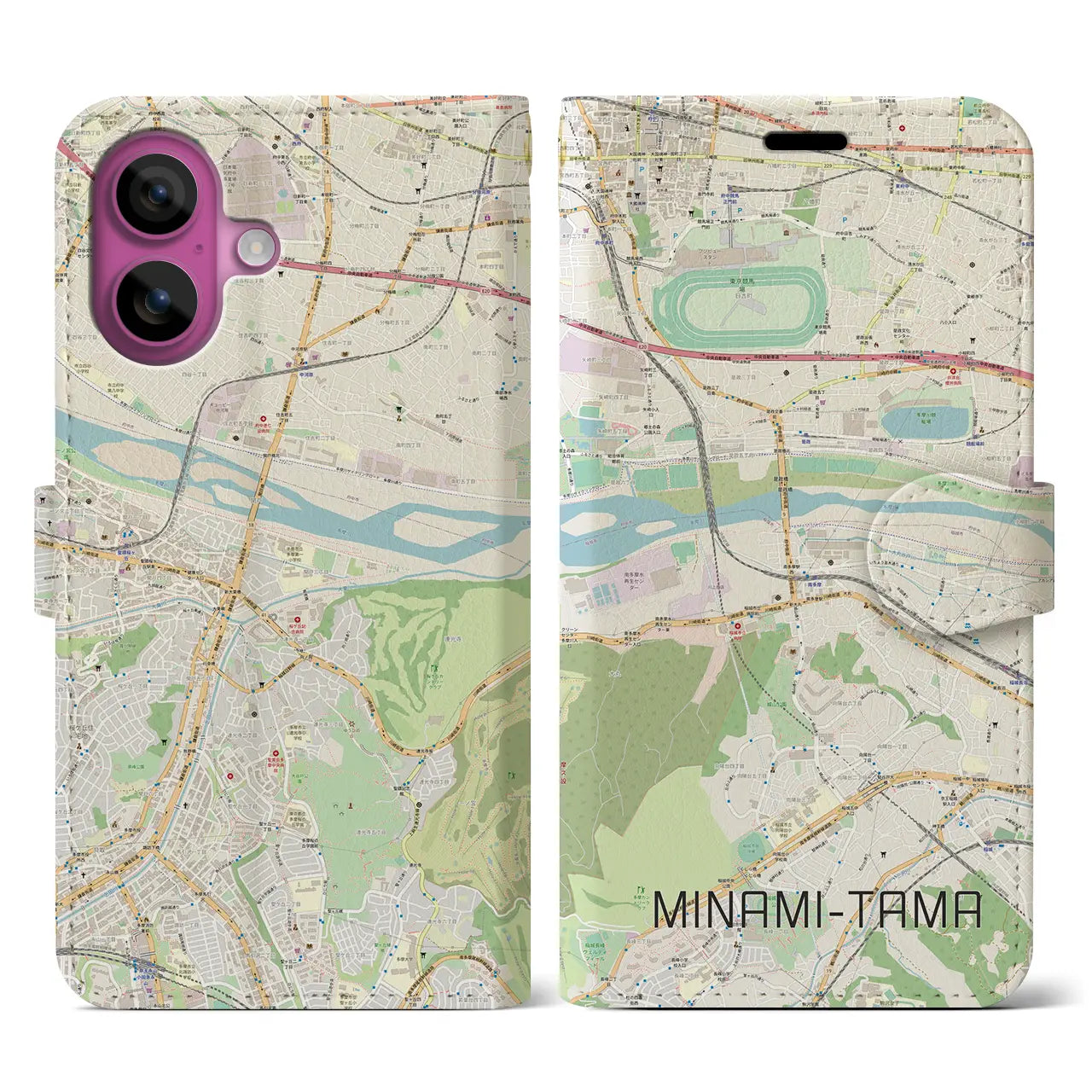 【南多摩(東京都)】地図柄iPhoneケース(手帳タイプ)ナチュラル・iPhone 16 Pro 用