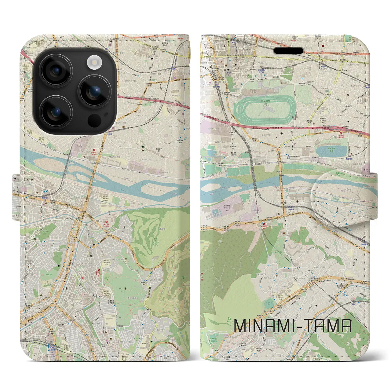 【南多摩(東京都)】地図柄iPhoneケース(手帳タイプ)ナチュラル・iPhone 16 用