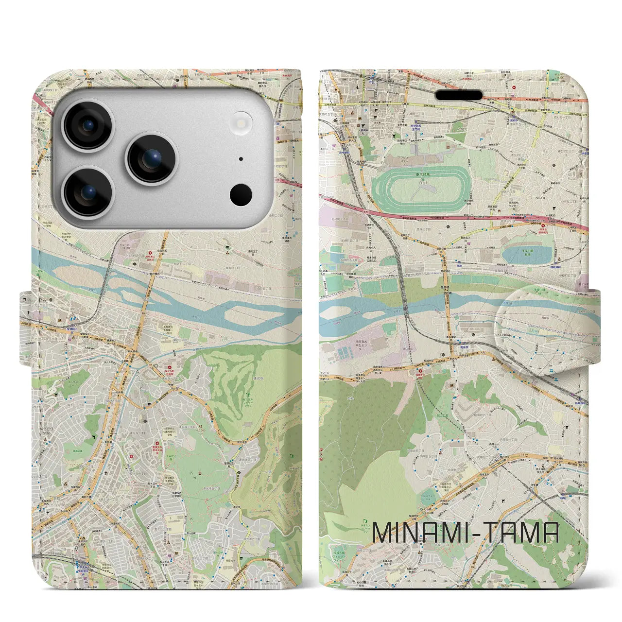 【南多摩(東京都)】地図柄iPhoneケース(手帳タイプ)ナチュラル・iPhone 17 Pro Max 用