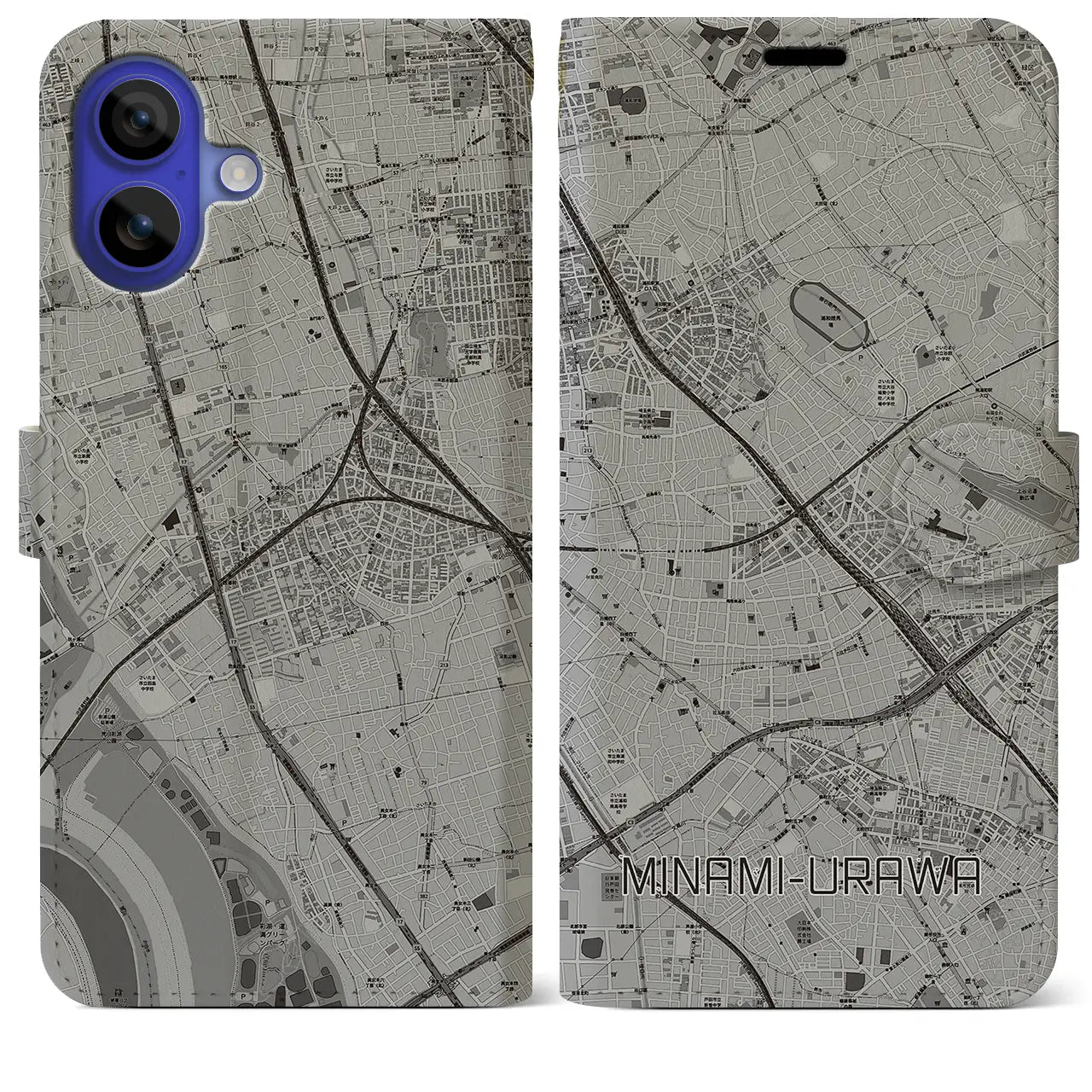 【南浦和(埼玉県)】地図柄iPhoneケース(手帳タイプ)モノトーン・iPhone 16 Pro Max 用
