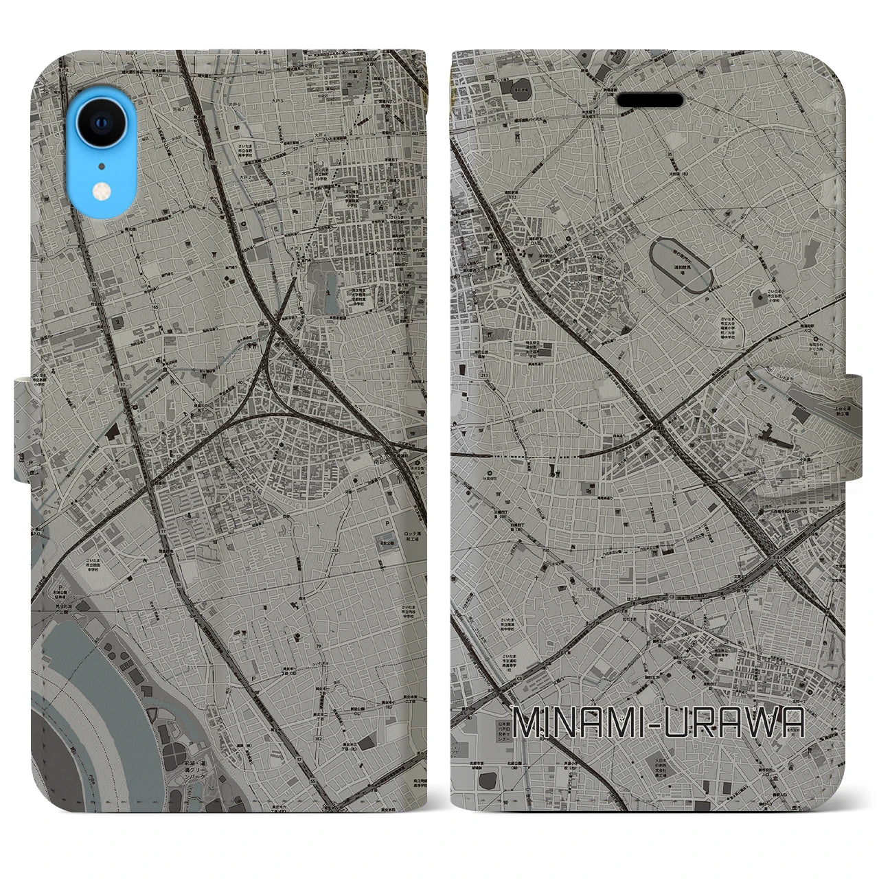 【南浦和(埼玉県)】地図柄iPhoneケース(手帳タイプ)モノトーン・iPhone XR 用