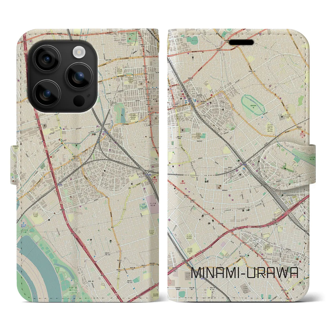 【南浦和(埼玉県)】地図柄iPhoneケース(手帳タイプ)ナチュラル・iPhone 16 用